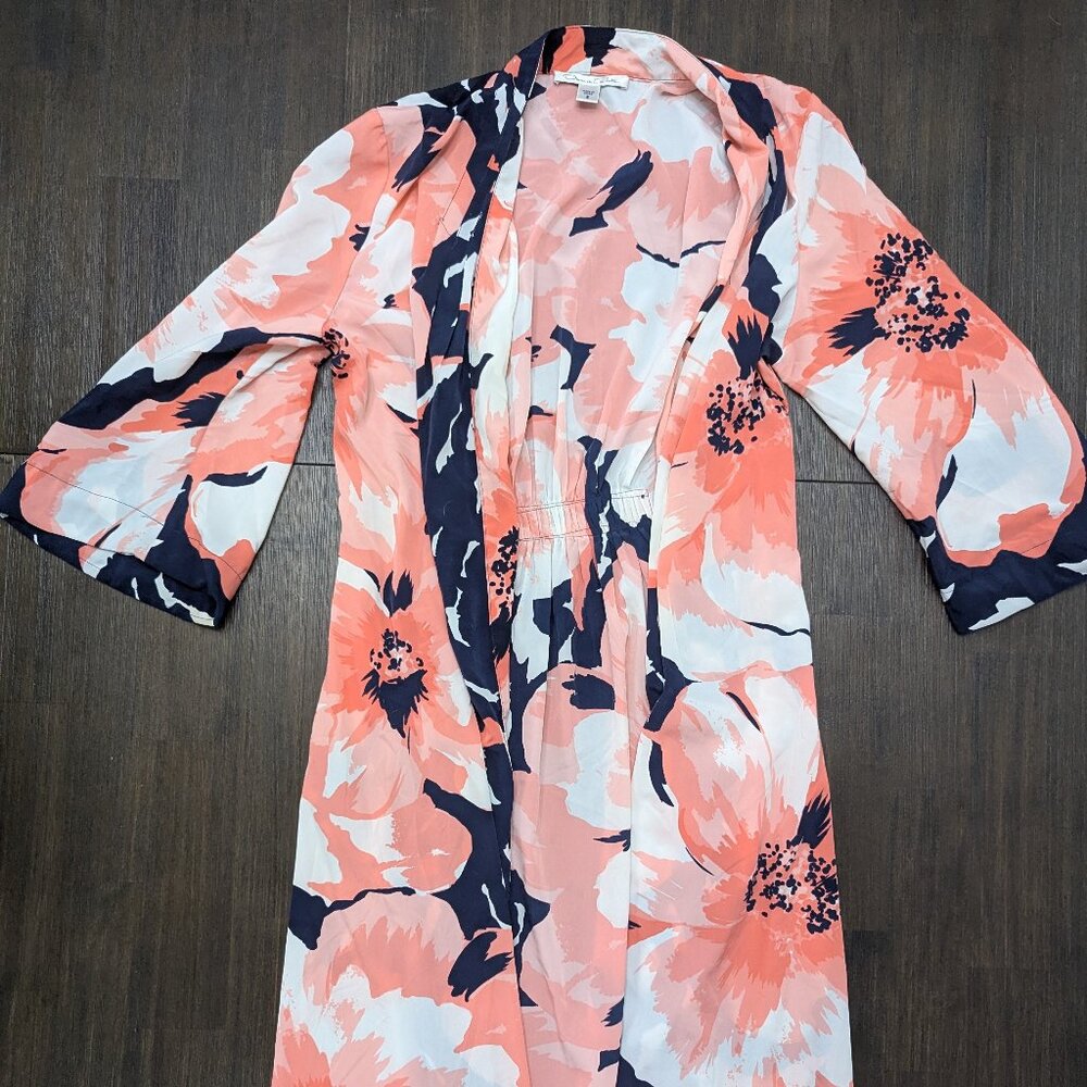 Oscar de la Renta | Women's Small Black/White/Salmon Floral Pattern Robe